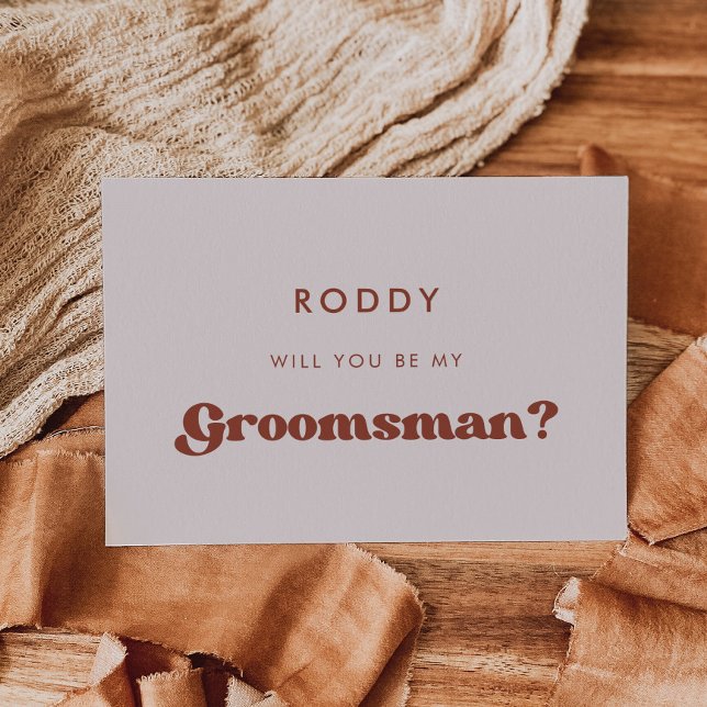 Stylish retro peach pink groomsman proposal card (Creator Uploaded)