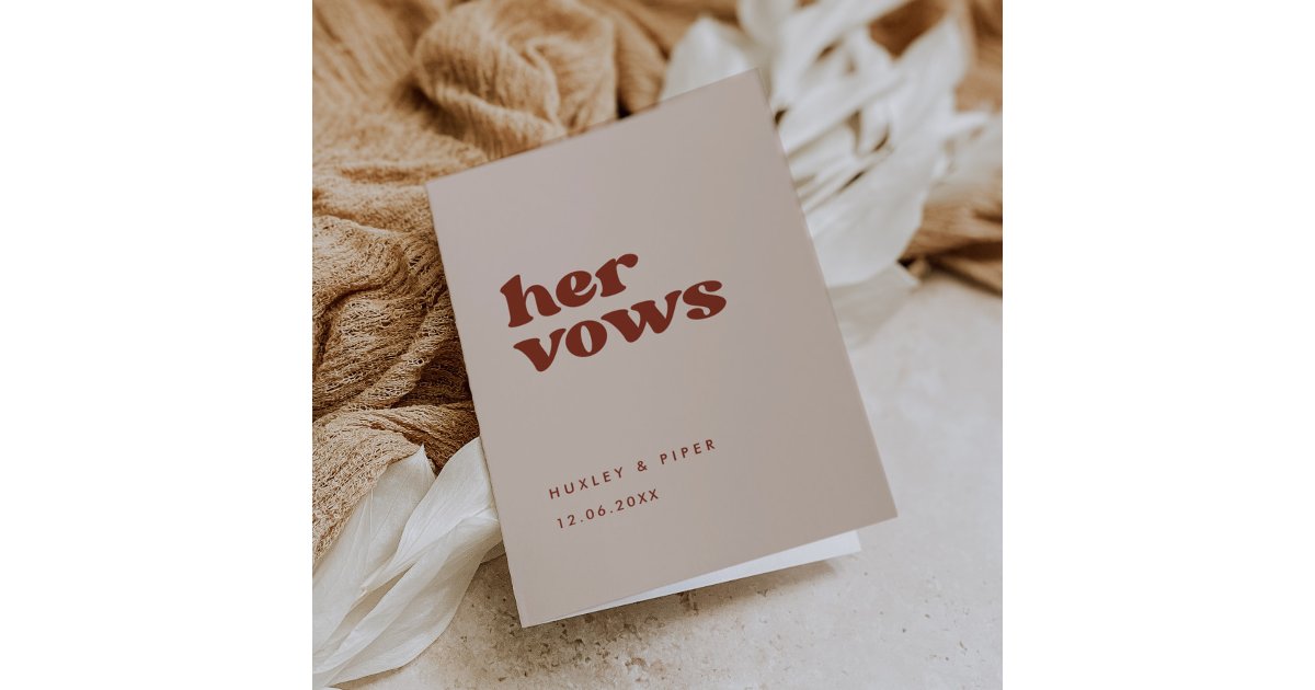 Stylish retro Peach pink Her vows wedding vows Card | Zazzle