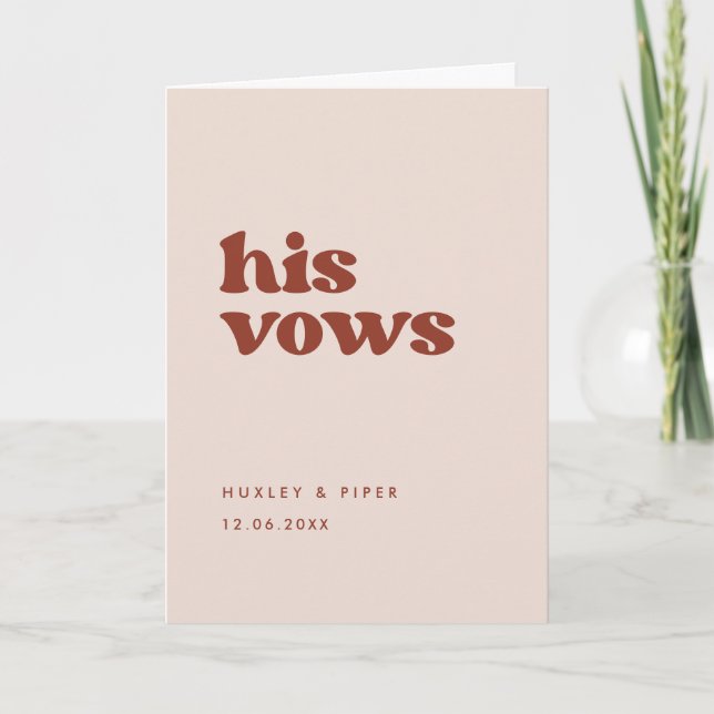 Stylish retro Peach pink His vows wedding vows Card (Front)