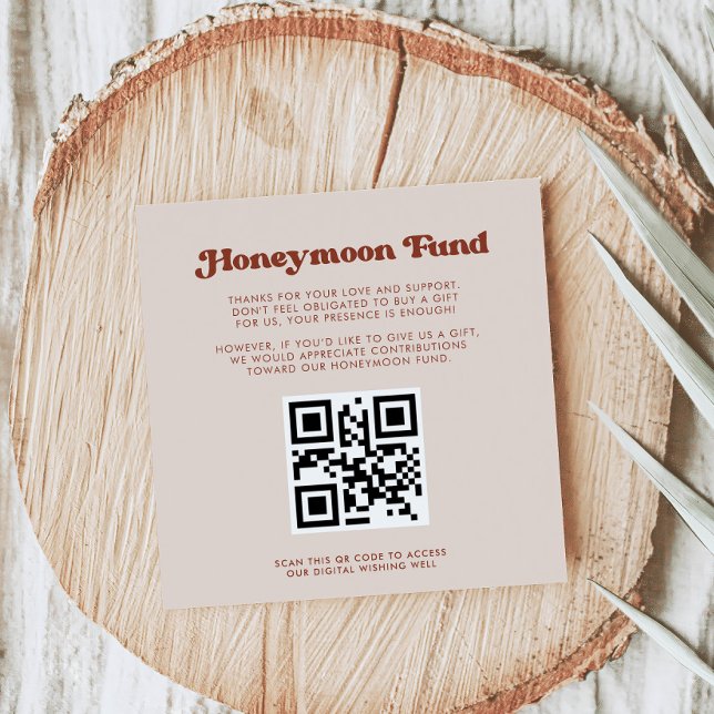 Stylish retro Peach Pink Honeymoon fund QR code Enclosure Card (Creator Uploaded)
