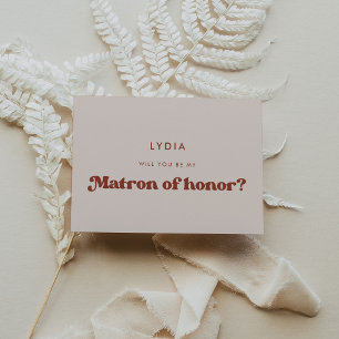 Stylish retro peach pink Matron of honour card