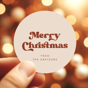 Stylish Retro Peach Pink Merry Christmas Classic Round Sticker
