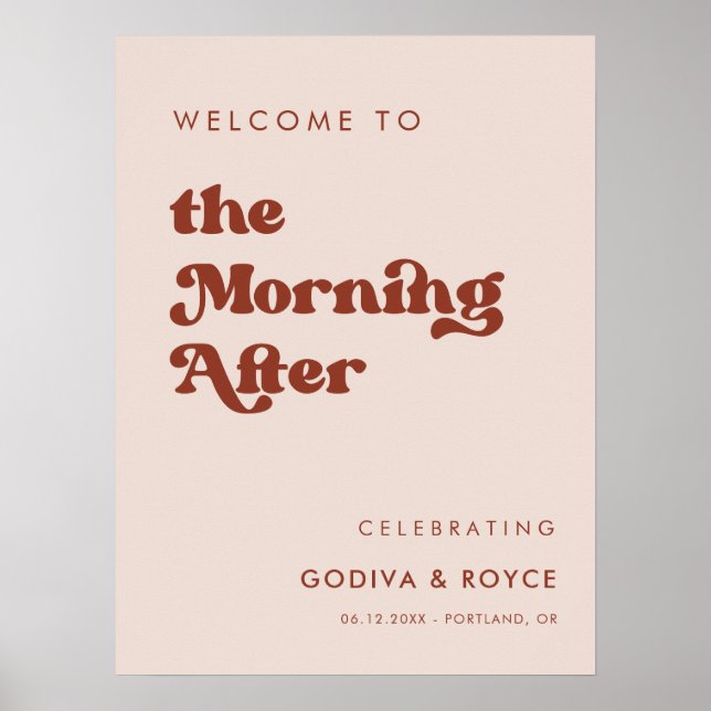 Stylish retro Peach Pink Morning After Welcome Poster (Front)