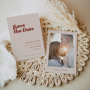 Stylish retro Peach Pink Photo Save The Date