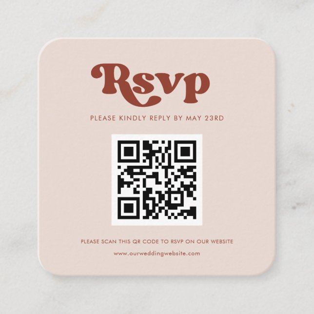 Stylish retro peach pink QR code RSVP response Enclosure Card (Front)