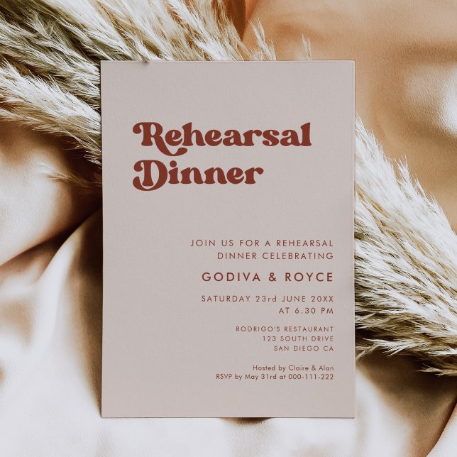 Stylish retro peach pink Rehearsal dinner Invitation (Creator Uploaded)