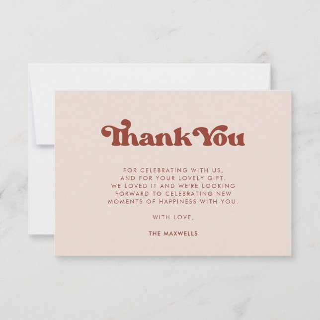 Stylish retro Peach Pink Thank You Card (Front)