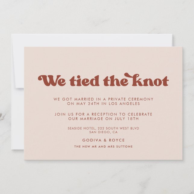 Stylish retro peach pink We tied the knot card (Front)