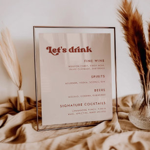 Stylish retro Peach Pink Wedding Bar menu Poster