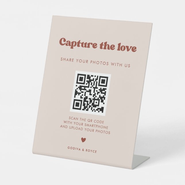 Stylish retro Peach Pink Wedding Capture the love Pedestal Sign (Front)