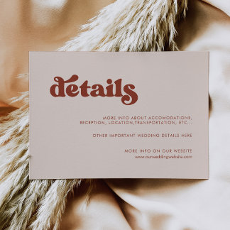Stylish retro peach pink wedding details card