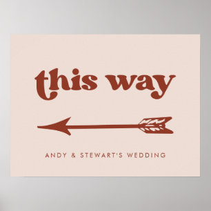 Stylish retro Peach Pink Wedding Direction Poster