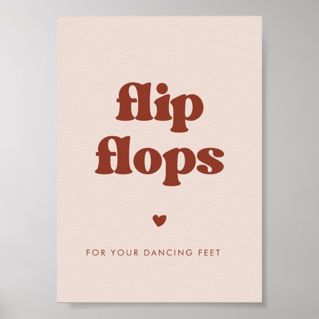 Stylish retro Peach Pink Wedding Flip Flops sign (Front)