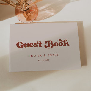 Stylish retro peach pink wedding guest book