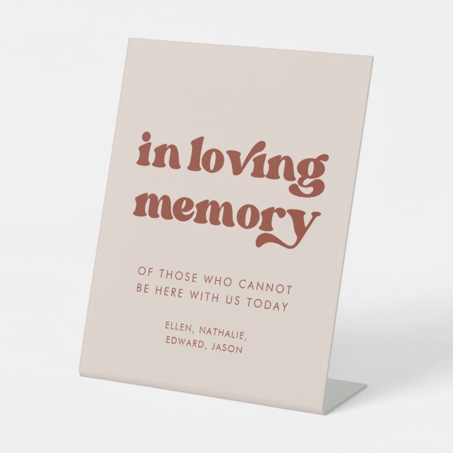 Stylish retro Peach Pink Wedding In loving memory Pedestal Sign (Front)