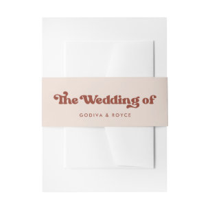 Stylish retro peach pink wedding invitation belly band