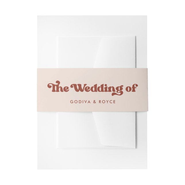 Stylish retro peach pink wedding invitation belly band (Front Example)