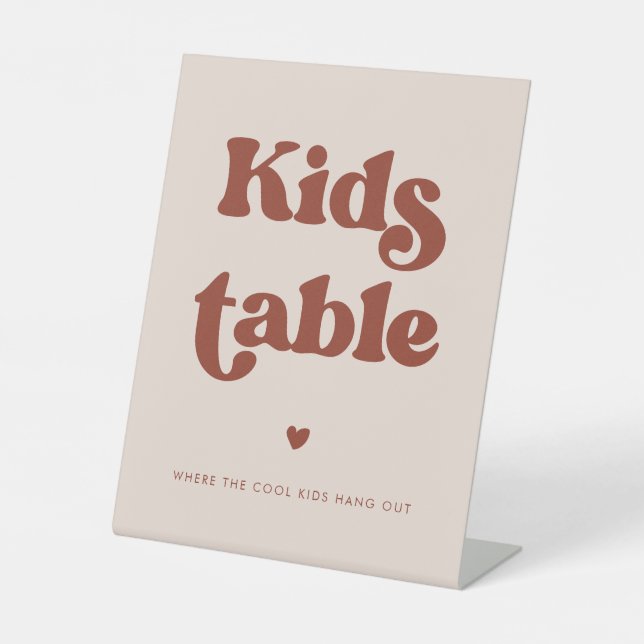 Stylish retro Peach Pink Wedding Kids table Pedestal Sign (Front)