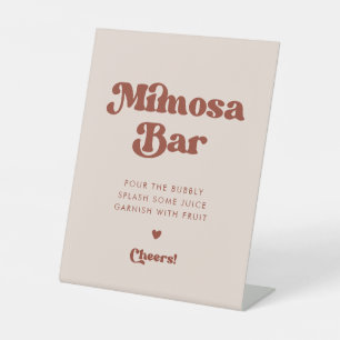 Stylish retro Peach Pink Wedding Mimosa bar Pedestal Sign