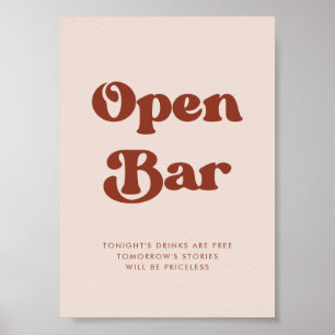 Stylish retro Peach Pink Wedding Open Bar sign