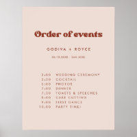 Stylish retro Peach Pink Wedding Order of events