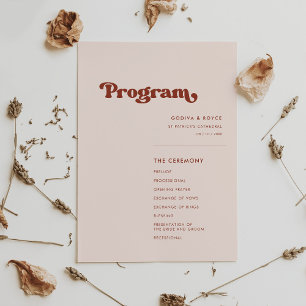 Stylish retro peach pink wedding programme