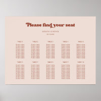 Stylish retro Peach Pink Wedding seating chart