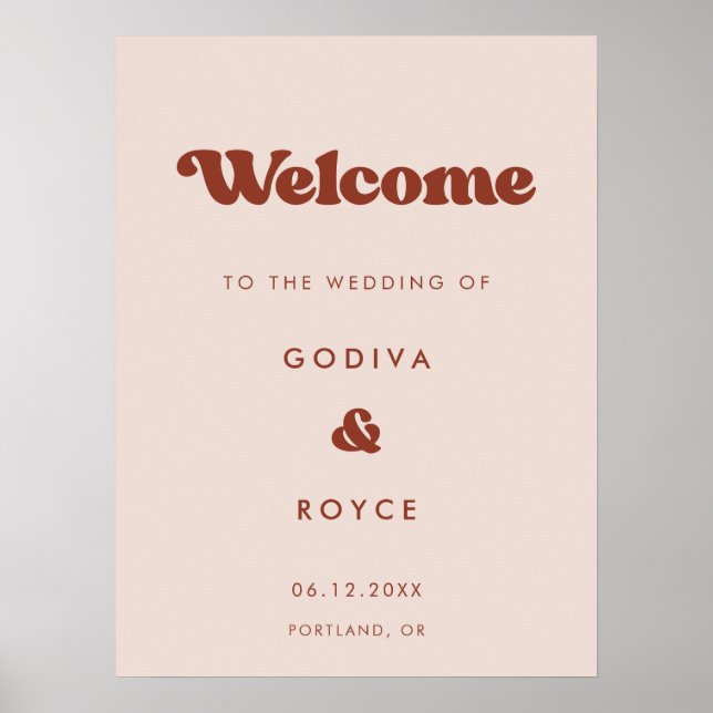 Stylish retro Peach Pink Welcome to our wedding Poster (Front)