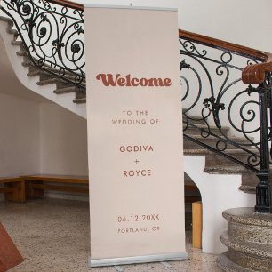 Stylish retro peach pink Welcome to our wedding Retractable Banner
