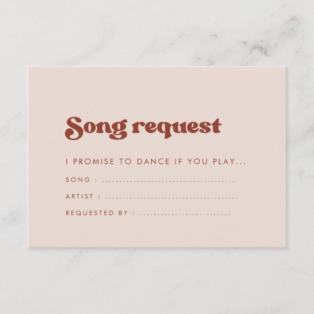 Stylish retro peach wedding Song request Enclosure Card (Front)