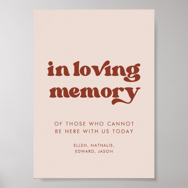 Stylish retro Pink In loving memory wedding sign (Front)