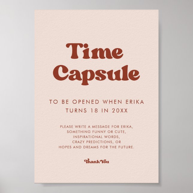 Stylish retro Pink Time capsule 1st Birthday sign (Front)