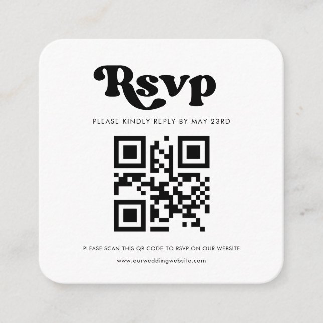Stylish retro QR code RSVP response Enclosure Card (Front)