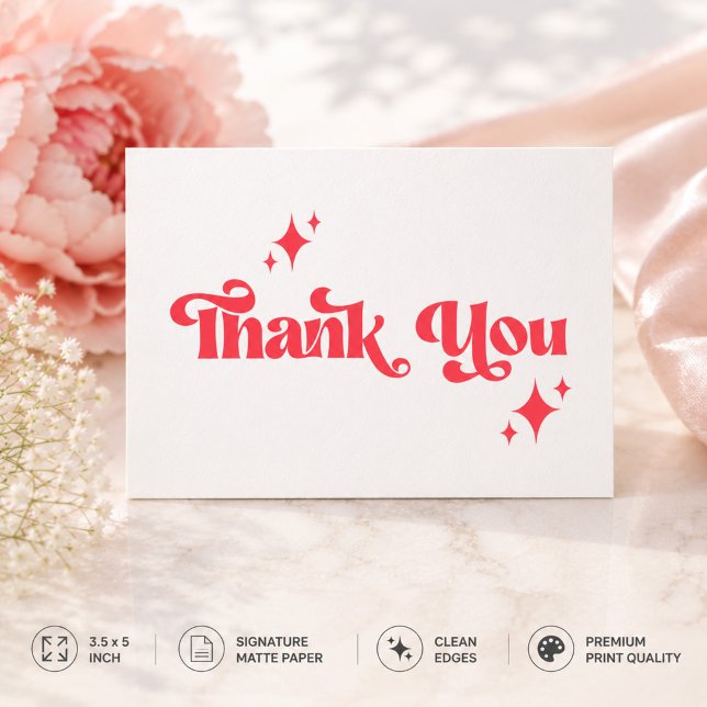 Stylish Retro Red & White Groovy Script Wedding Thank You Card (Creator Uploaded)