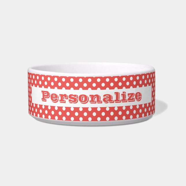 Stylish Retro Red & White Polka Dots For Your Pet Bowl (Front)