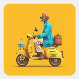 Stylish Retro Scooter Ride Square Sticker