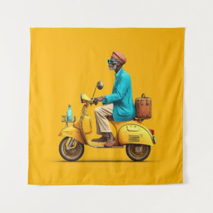 Stylish Retro Scooter Ride Tapestry