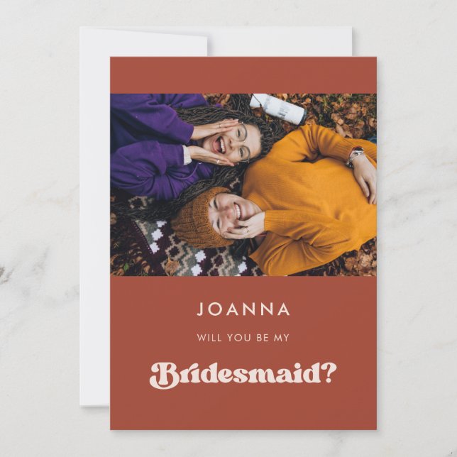 Stylish retro terracotta Bridesmaid proposal card (Front)
