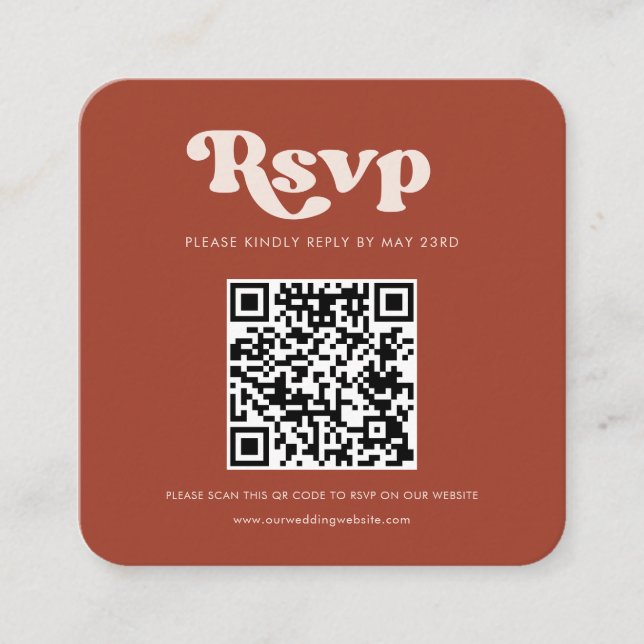 Stylish retro terracotta QR code RSVP response Enclosure Card (Front)