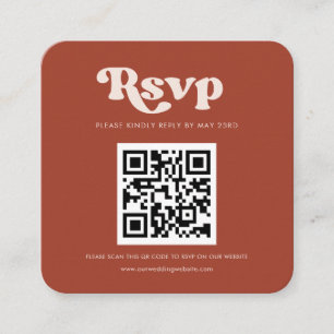 Stylish retro terracotta QR code RSVP response Enclosure Card