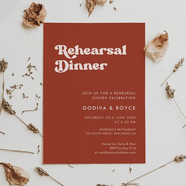 Stylish retro terracotta Rehearsal dinner Invitation (Creator Uploaded)