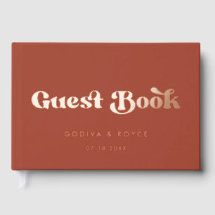 Stylish Retro Terracotta Rose Gold Foil wedding Guest Book