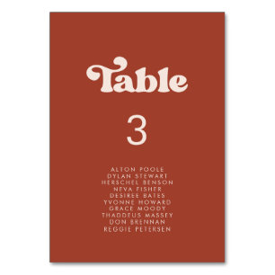 Stylish retro terracotta seating chart cards