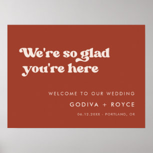 Stylish retro Terracotta So glad you're here Poster