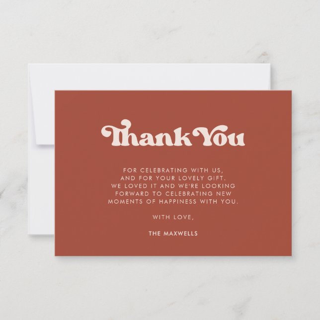 Stylish retro Terracotta Thank You Card (Front)