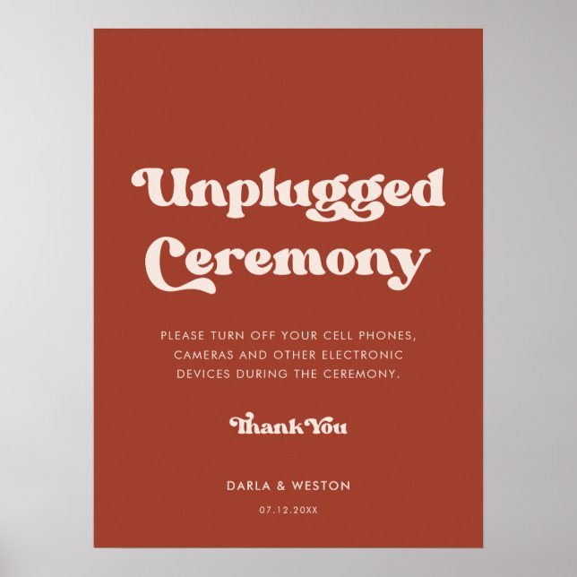 Stylish retro terracotta Unplugged ceremony Poster (Front)