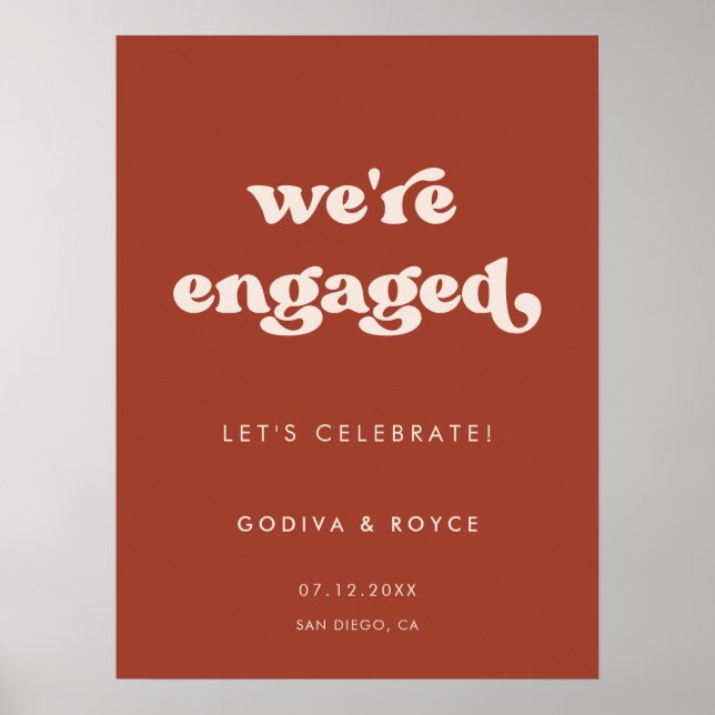 Stylish retro Terracotta We are engaged Poster (Front)