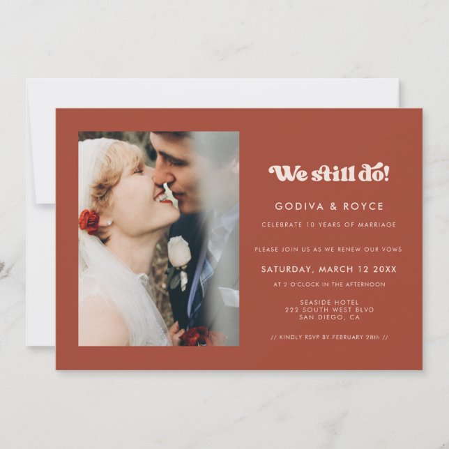 Stylish retro Terracotta We still do Photo Invitation (Front)