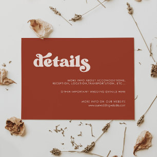Stylish retro terracotta wedding details card