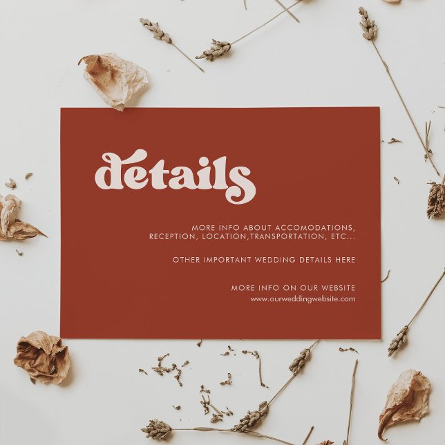 Stylish retro terracotta wedding details card (Creator Uploaded)